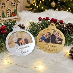 Porodični lampion za jelku sa slikom i natpisom