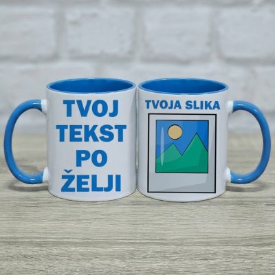 Šolja sa plavom drškom sa štampom po želji – personalizovani poklon sa slikom