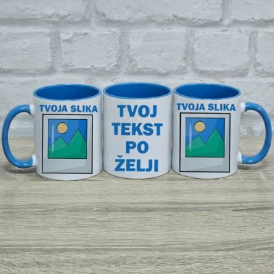 Šolja sa plavom drškom sa štampom po želji – personalizovani poklon sa slikom