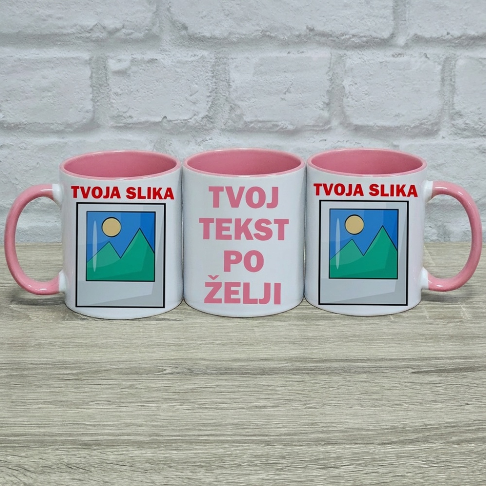 Šolja sa roze drškom i štampom po želji - Slika 3